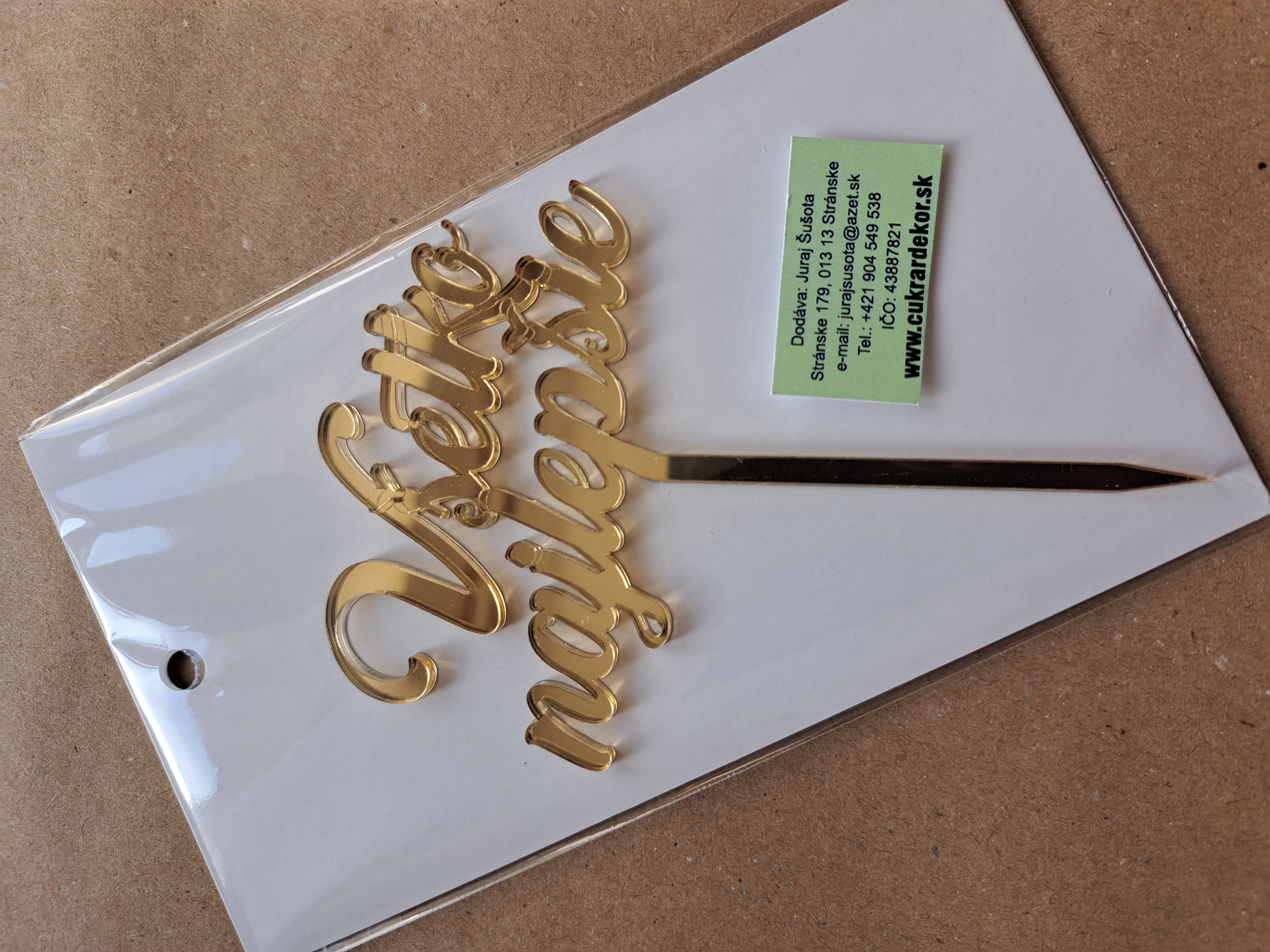 Zápich akrylový zlatý Všetko najlepšie 8x5 cm