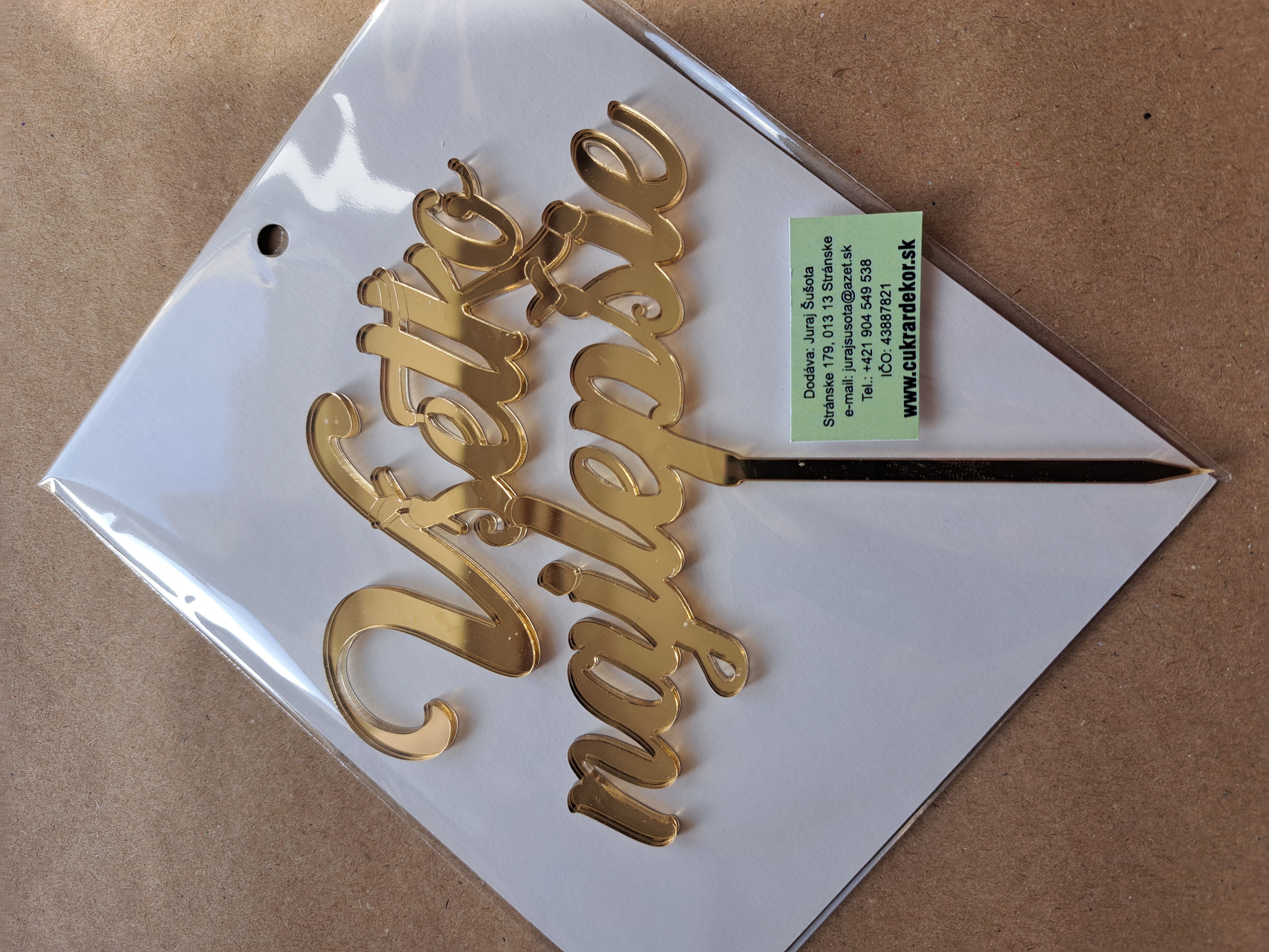 Zápich akrylový zlatý Všetko najlepšie 12x7,5 cm