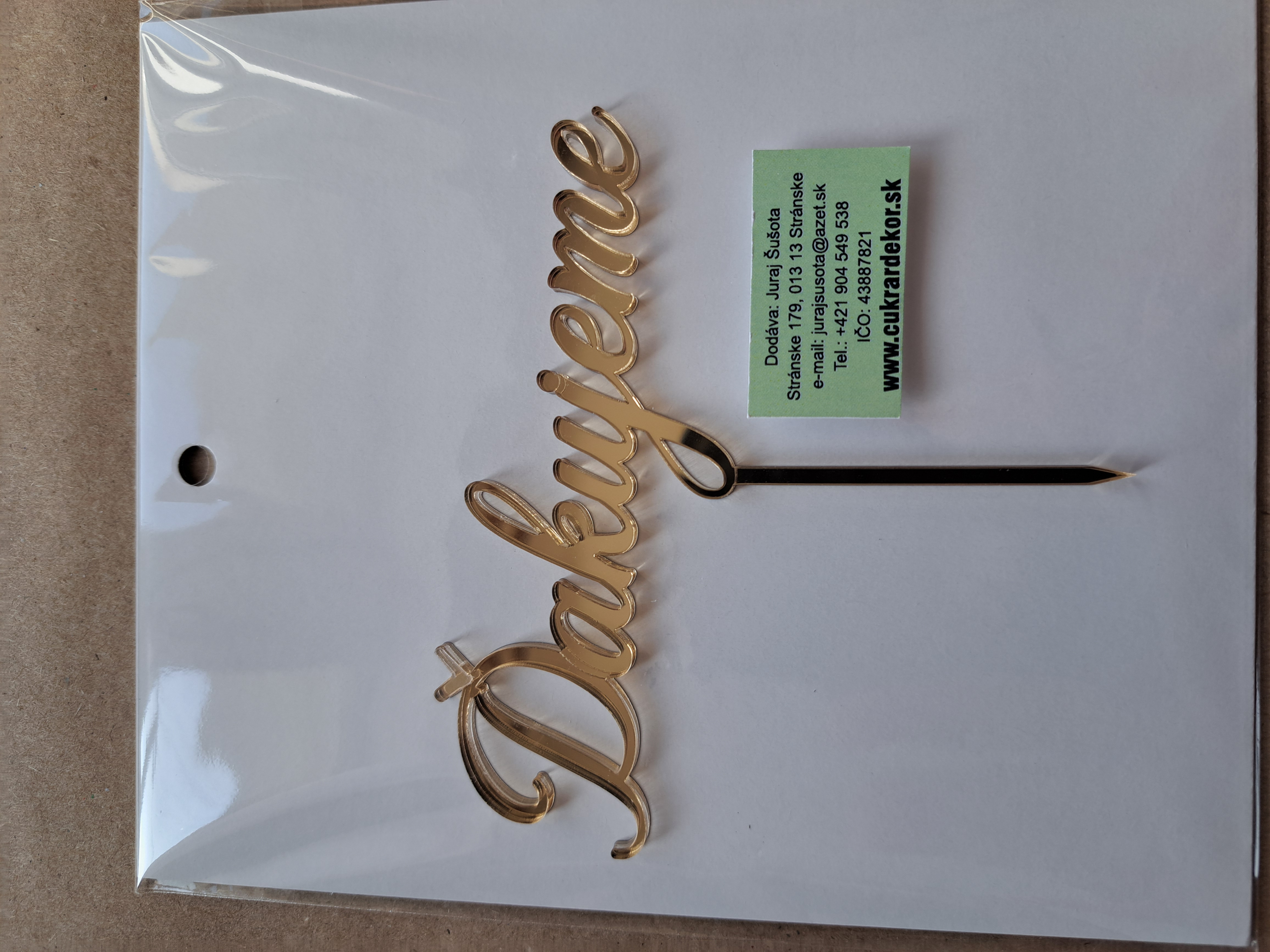 Zápich akrylový zlatý Ďakujeme 10x40 cm