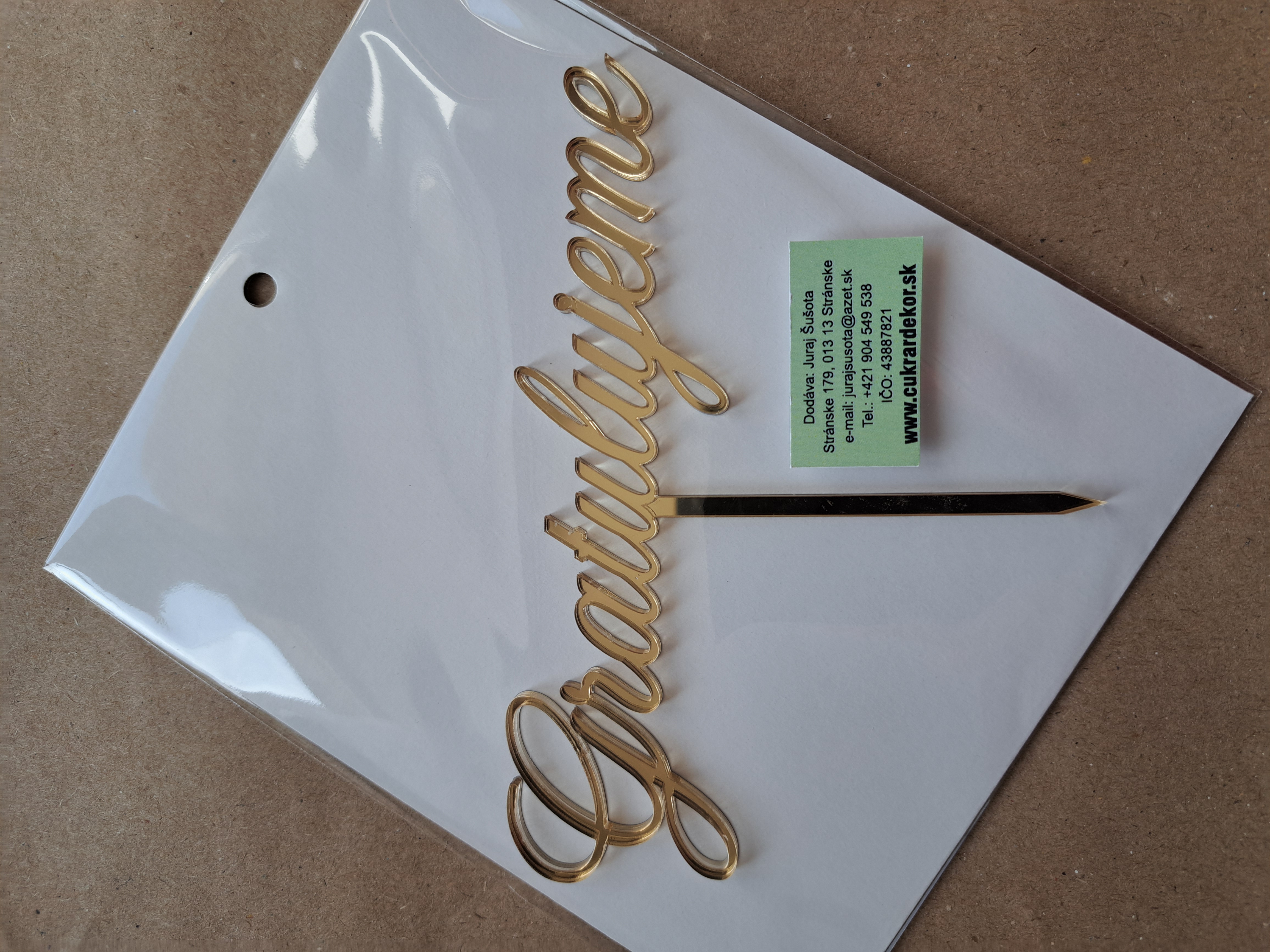 Zápich akrylový zlatý Gratulujeme 13x3,7 cm