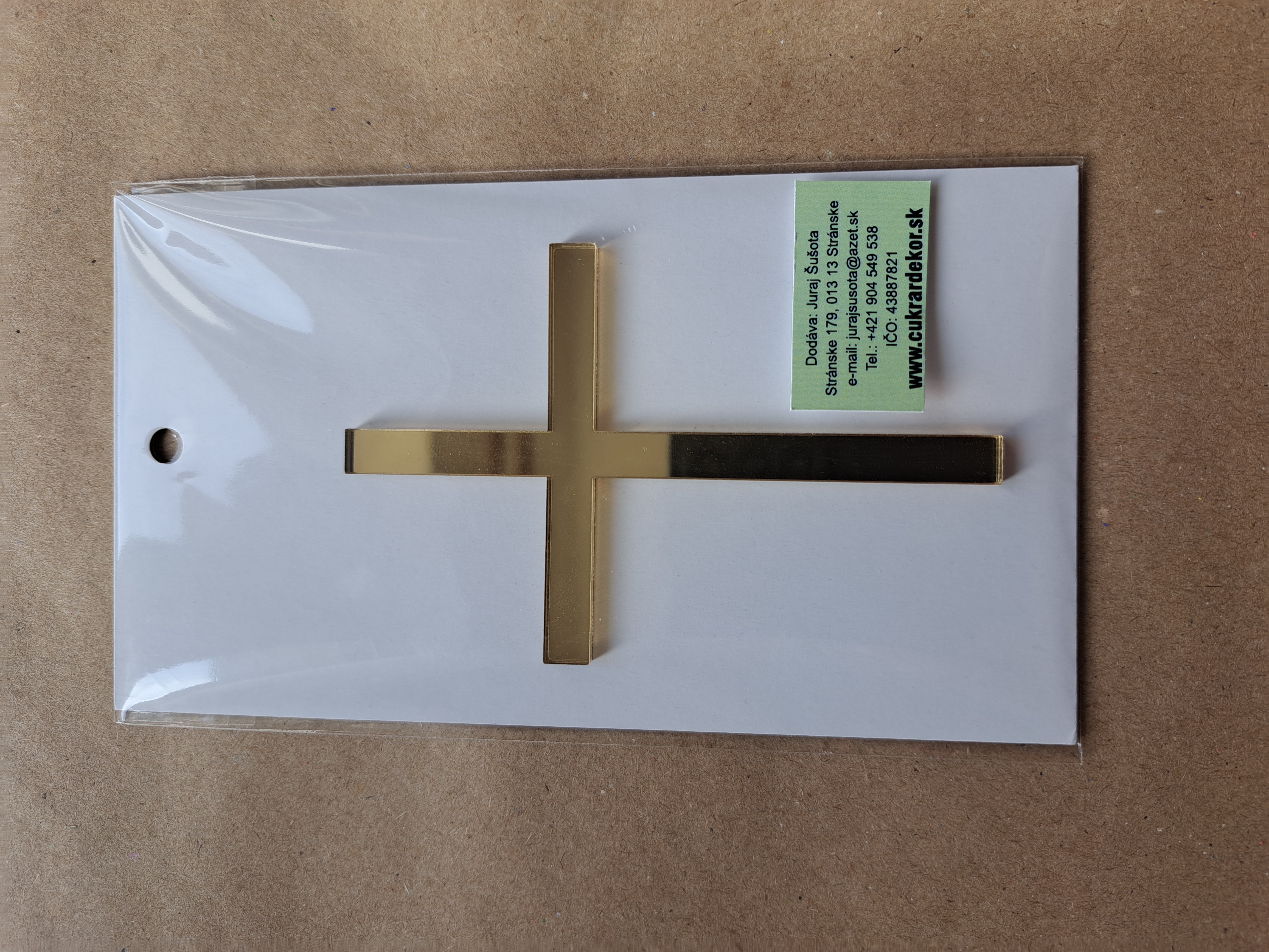 Zápich akrylový zlatý Krížik 10x6,5 cm