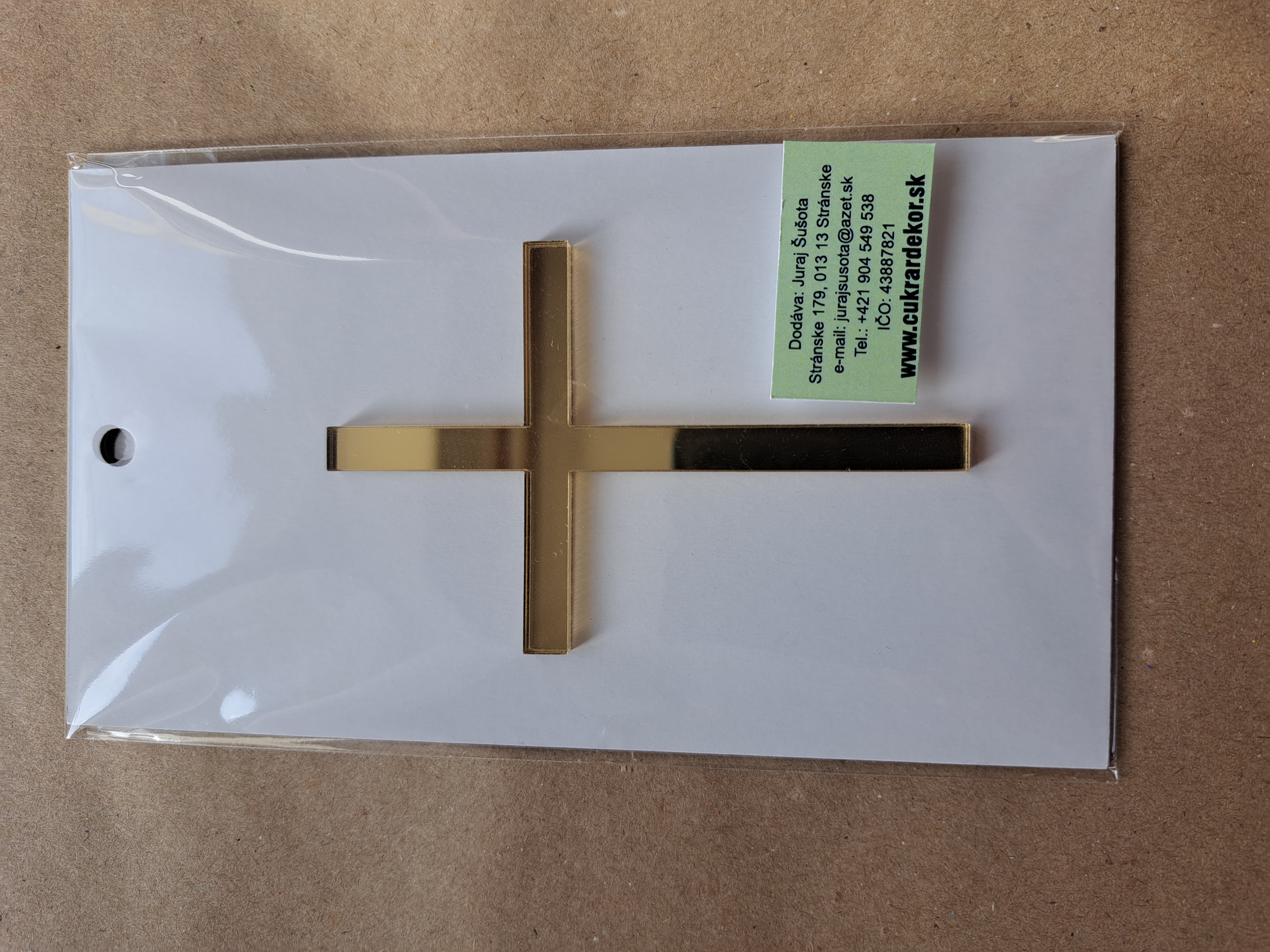 Zápich akrylový zlatý Krížik 9x6 cm