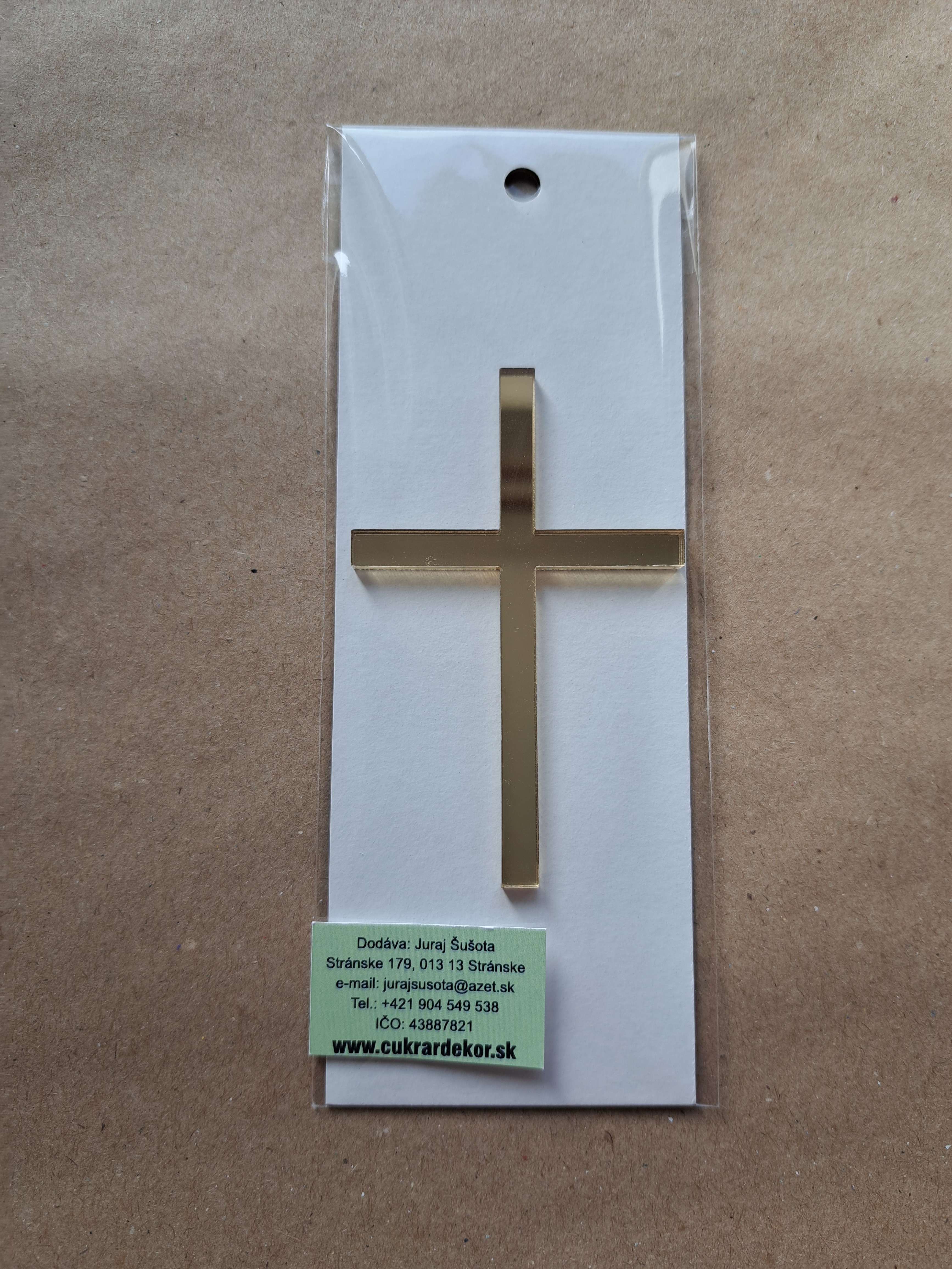 Zápich akrylový zlatý Krížik 8x5 cm