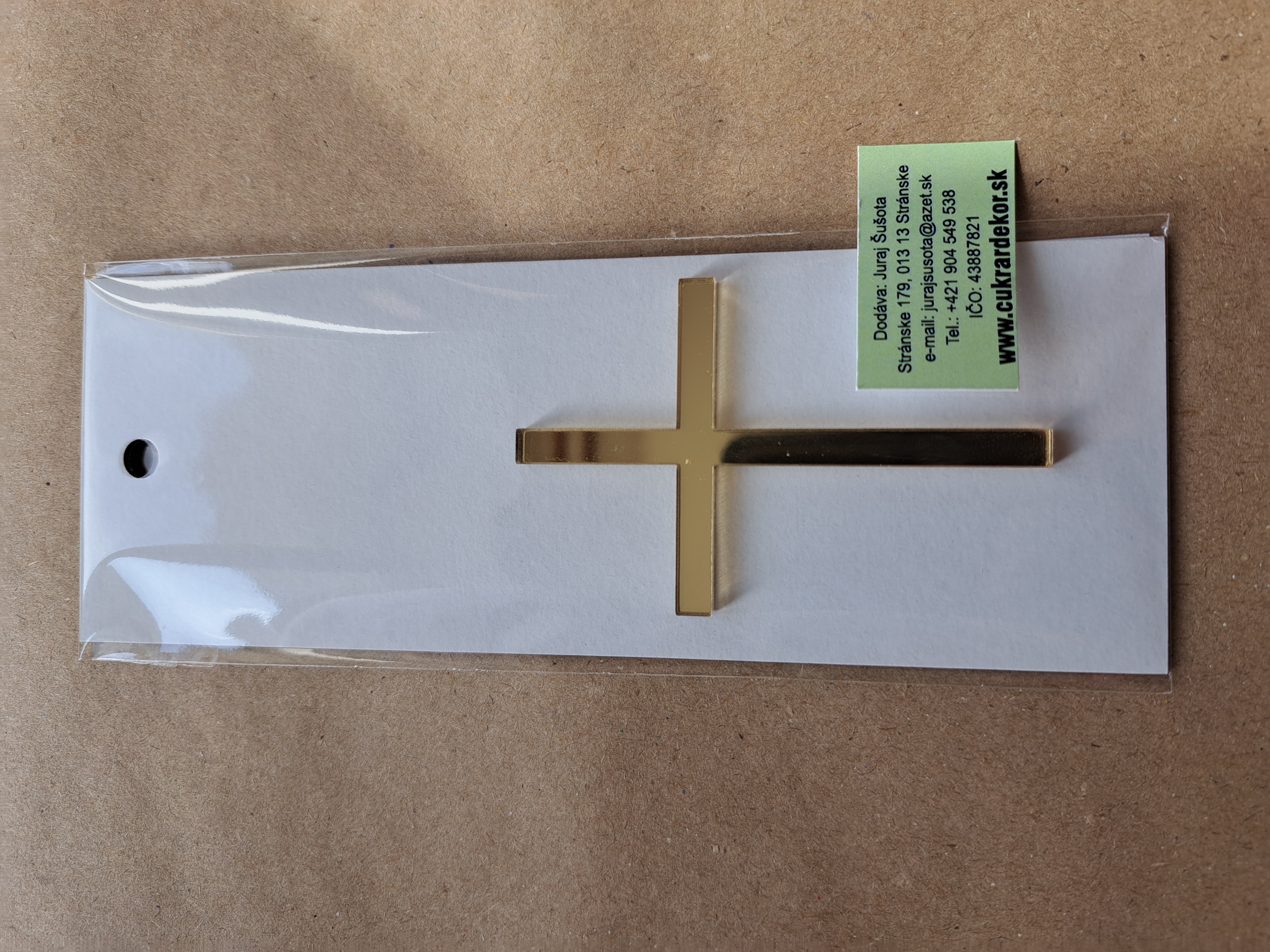 Zápich akrylový zlatý Krížik 7x4,5 cm