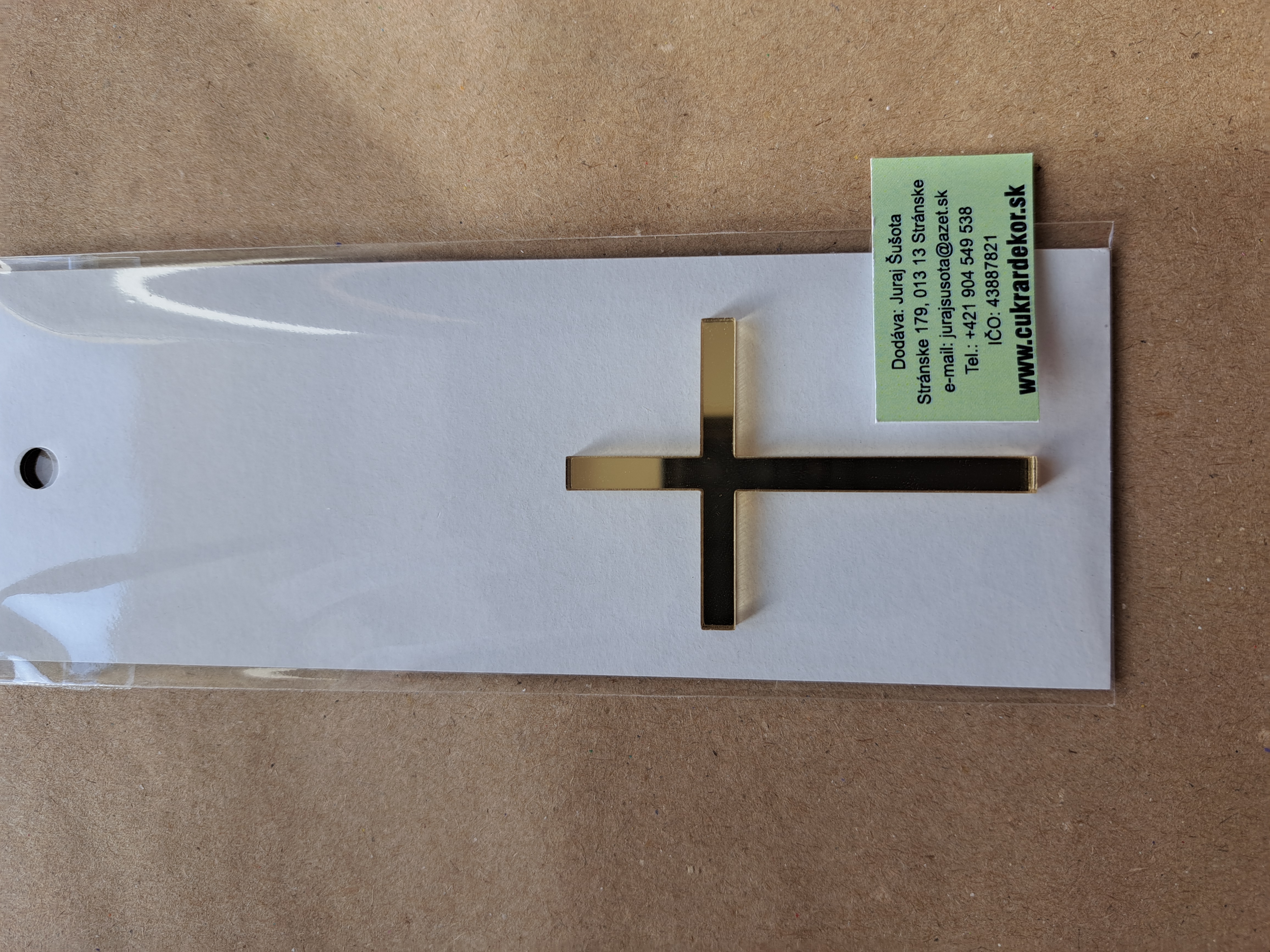 Zápich akrylový zlatý Krížik 6x4 cm