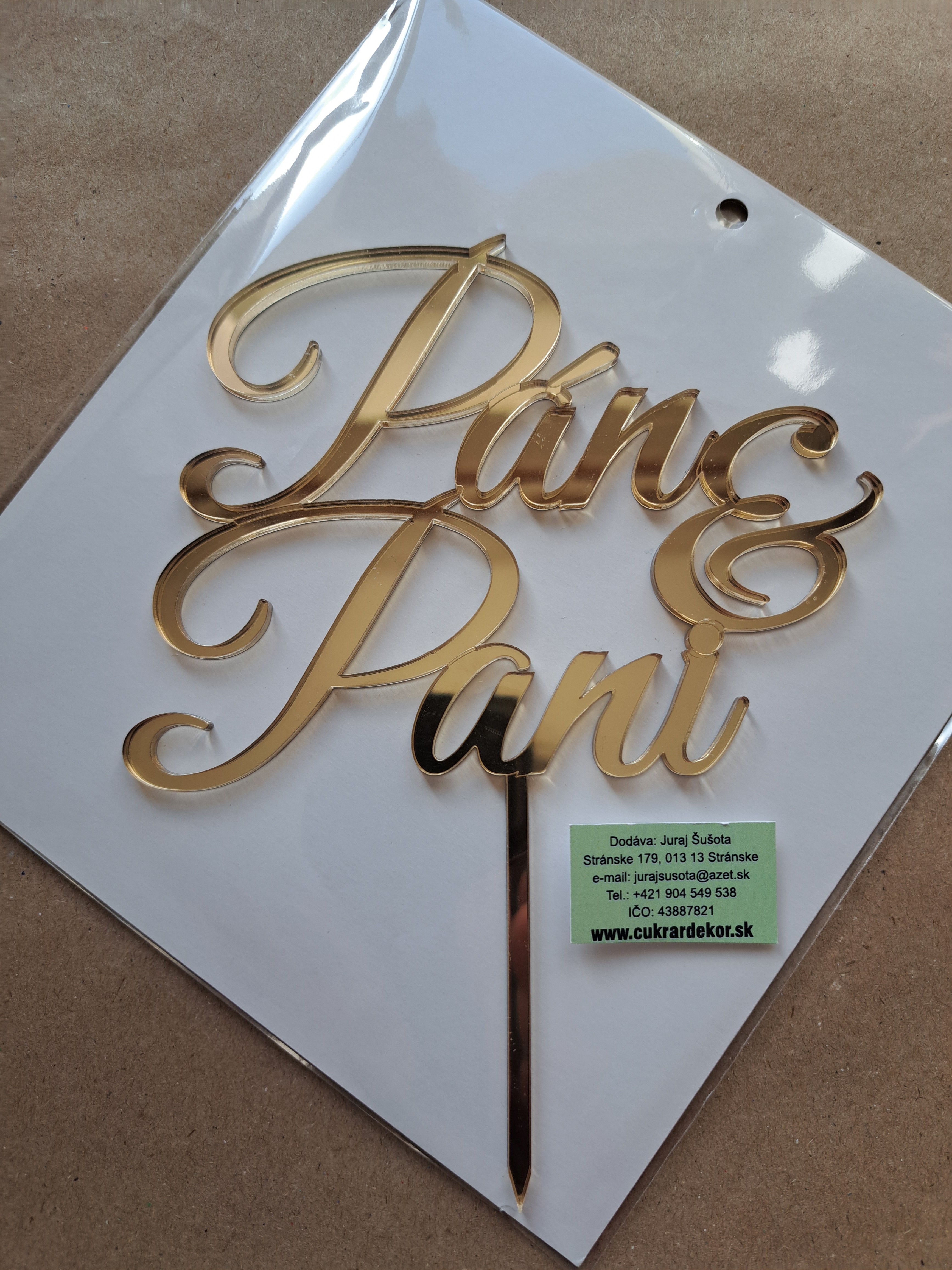 Zápich akrylový zlatý Pán & Pani 13x10 cm