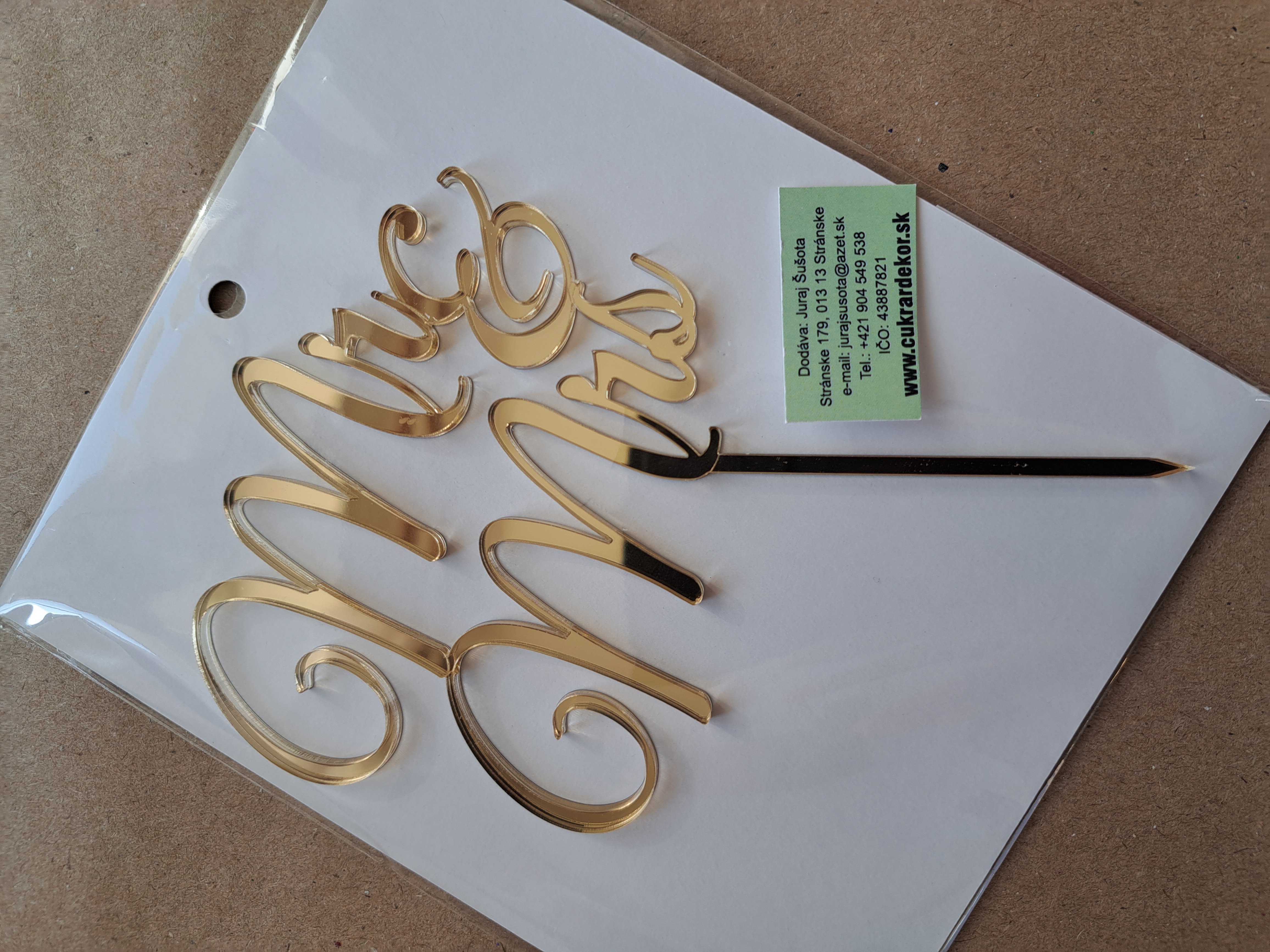 Zápich akrylový zlatý Mr & Mrs 10x8 cm