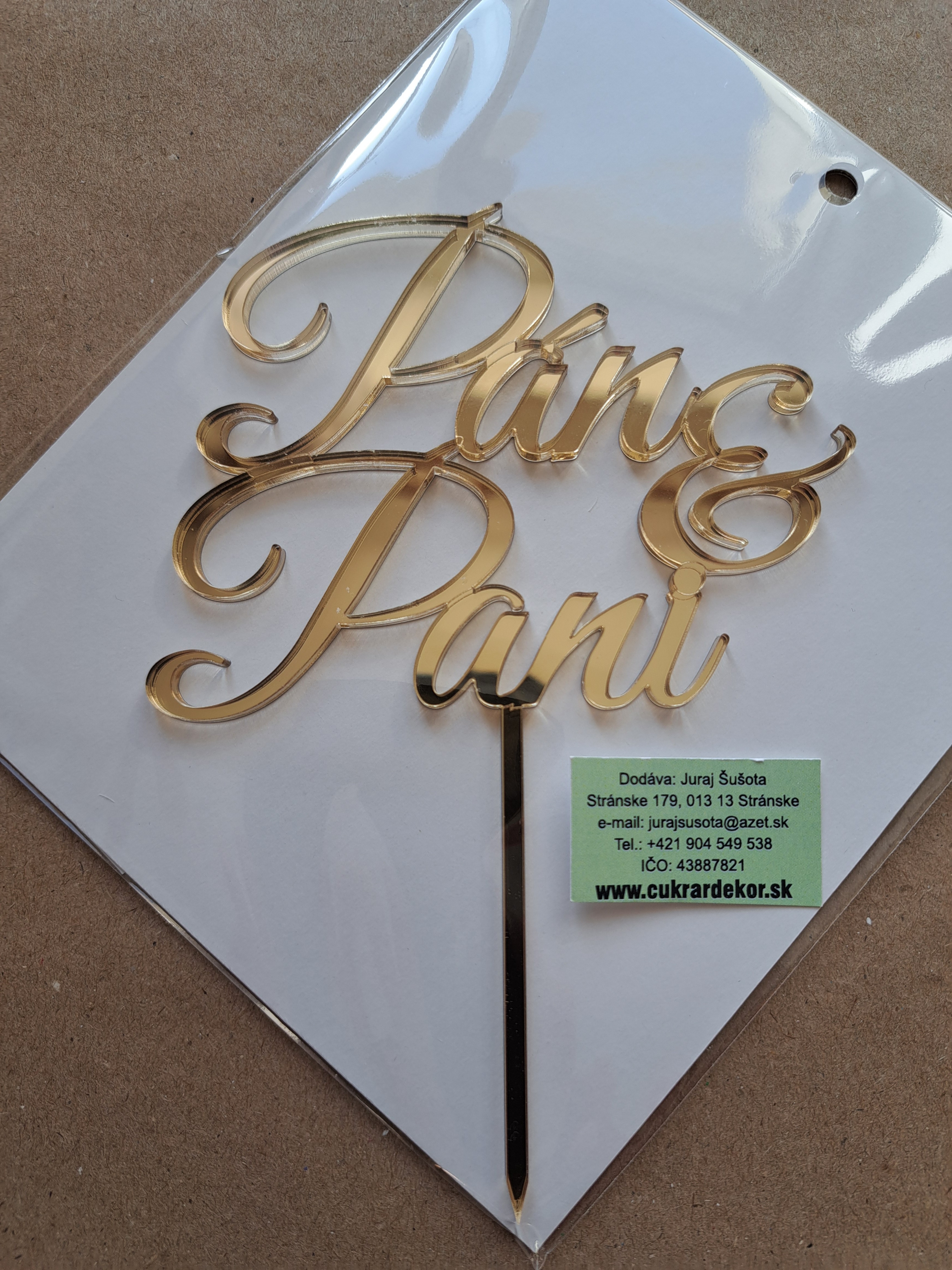 Zápich akrylový zlatý Pán & Pani 10x7,5 cm