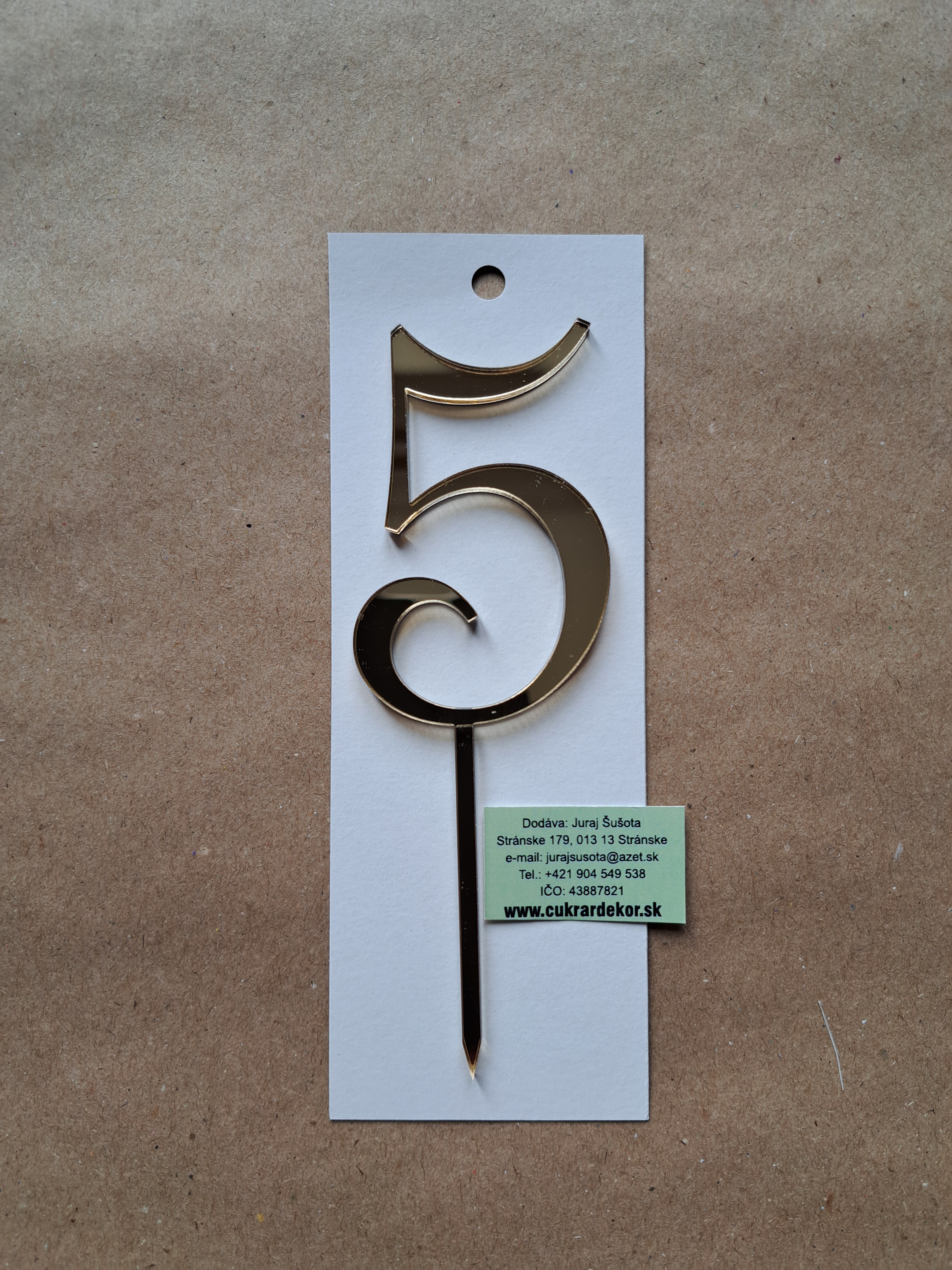 Zápich akrylový zlatý Číslo "5" 7 cm