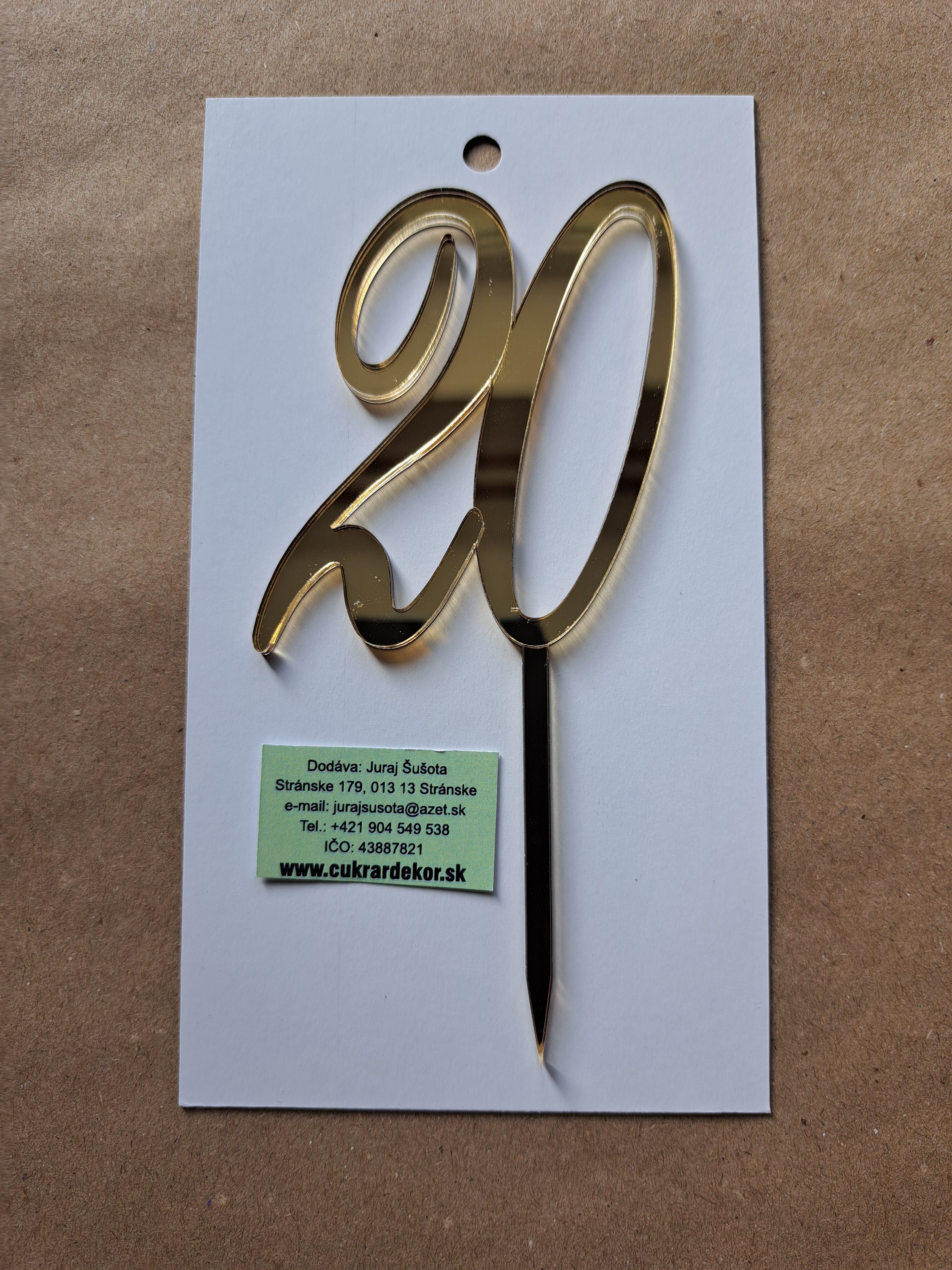 Zápich akrylový zlatý Číslo "20" 7 cm