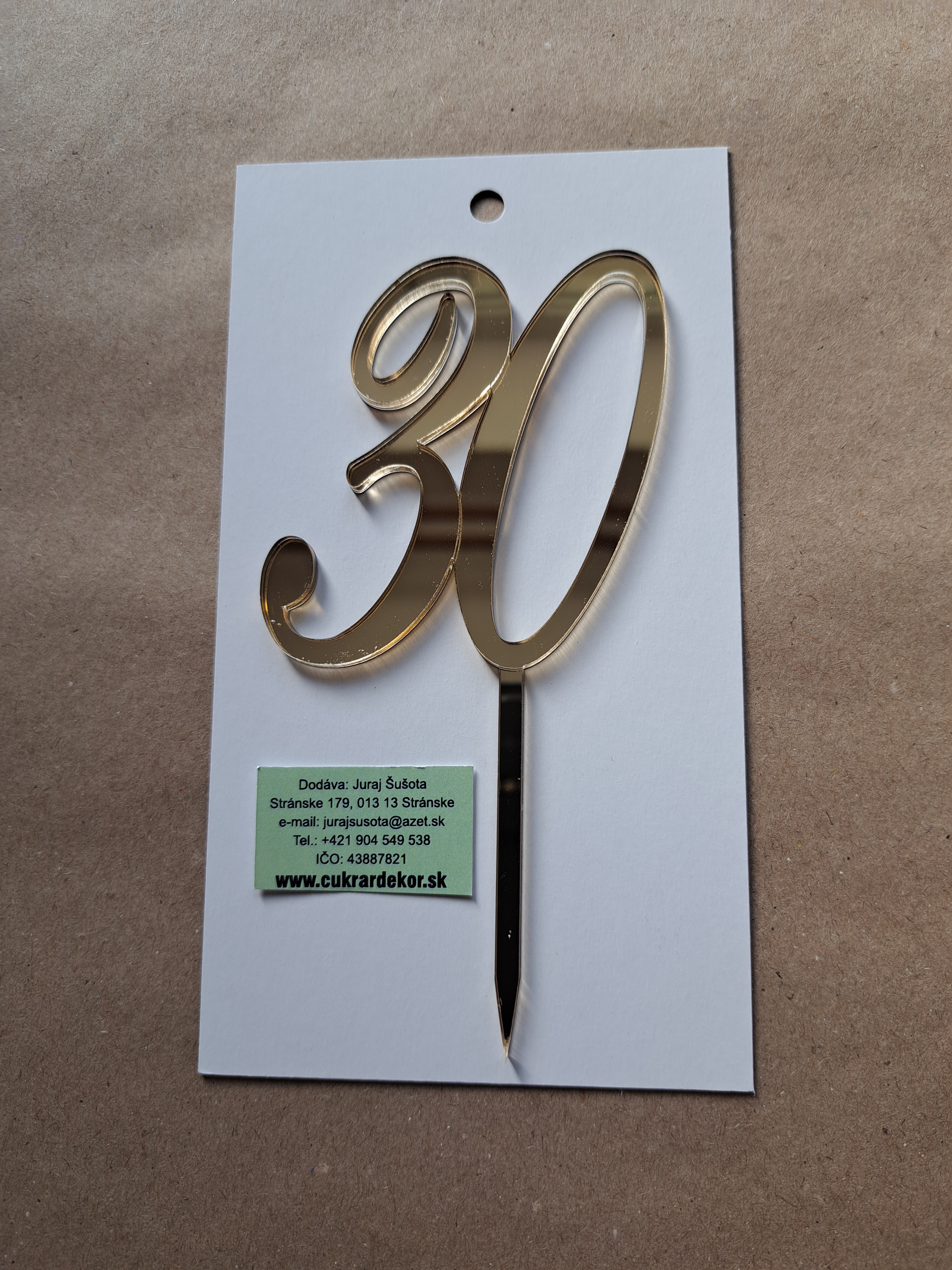 Zápich akrylový zlatý Číslo "30" 7 cm