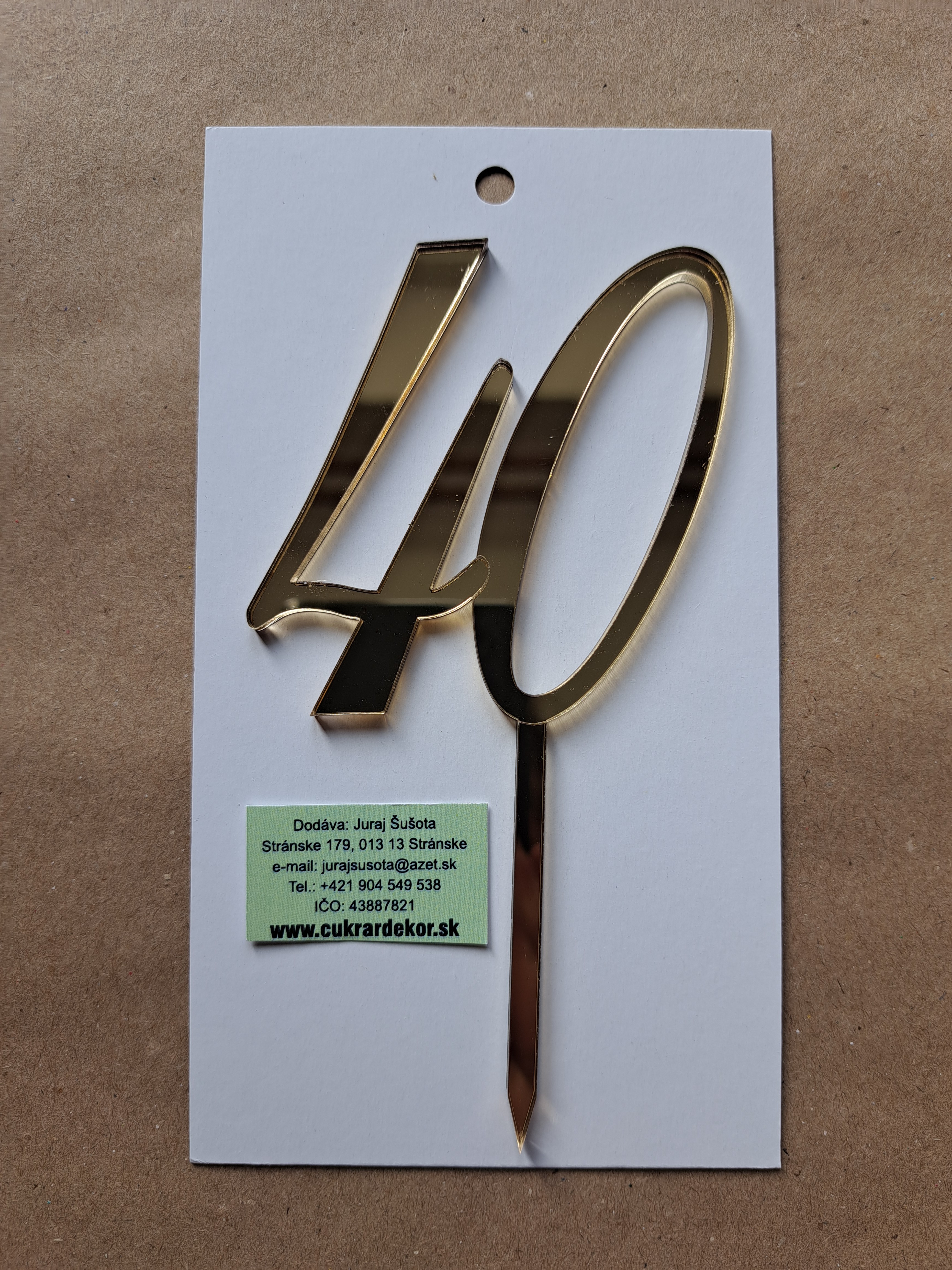 Zápich akrylový zlatý Číslo "40" 7 cm