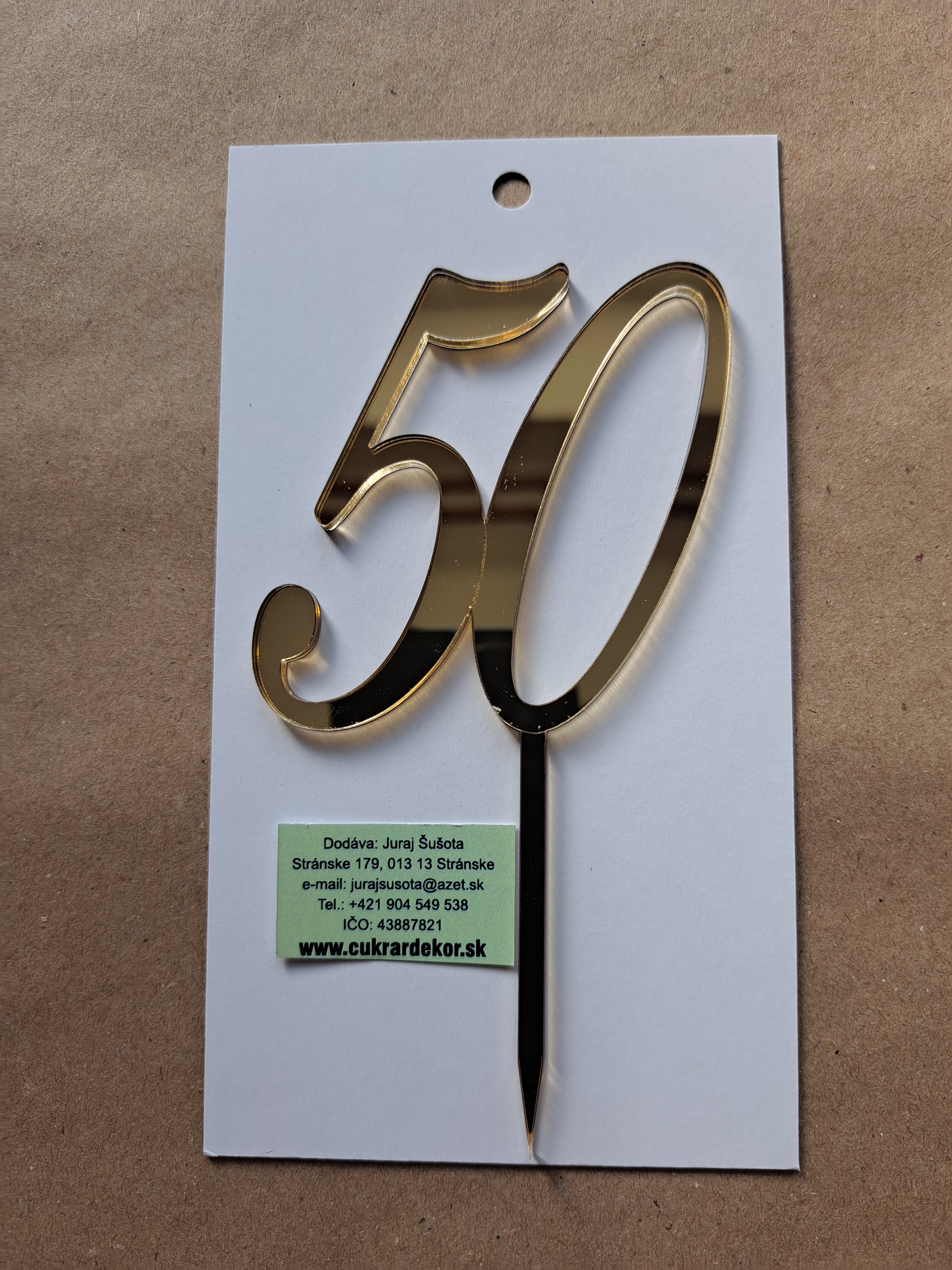 Zápich akrylový zlatý Číslo "50" 7 cm