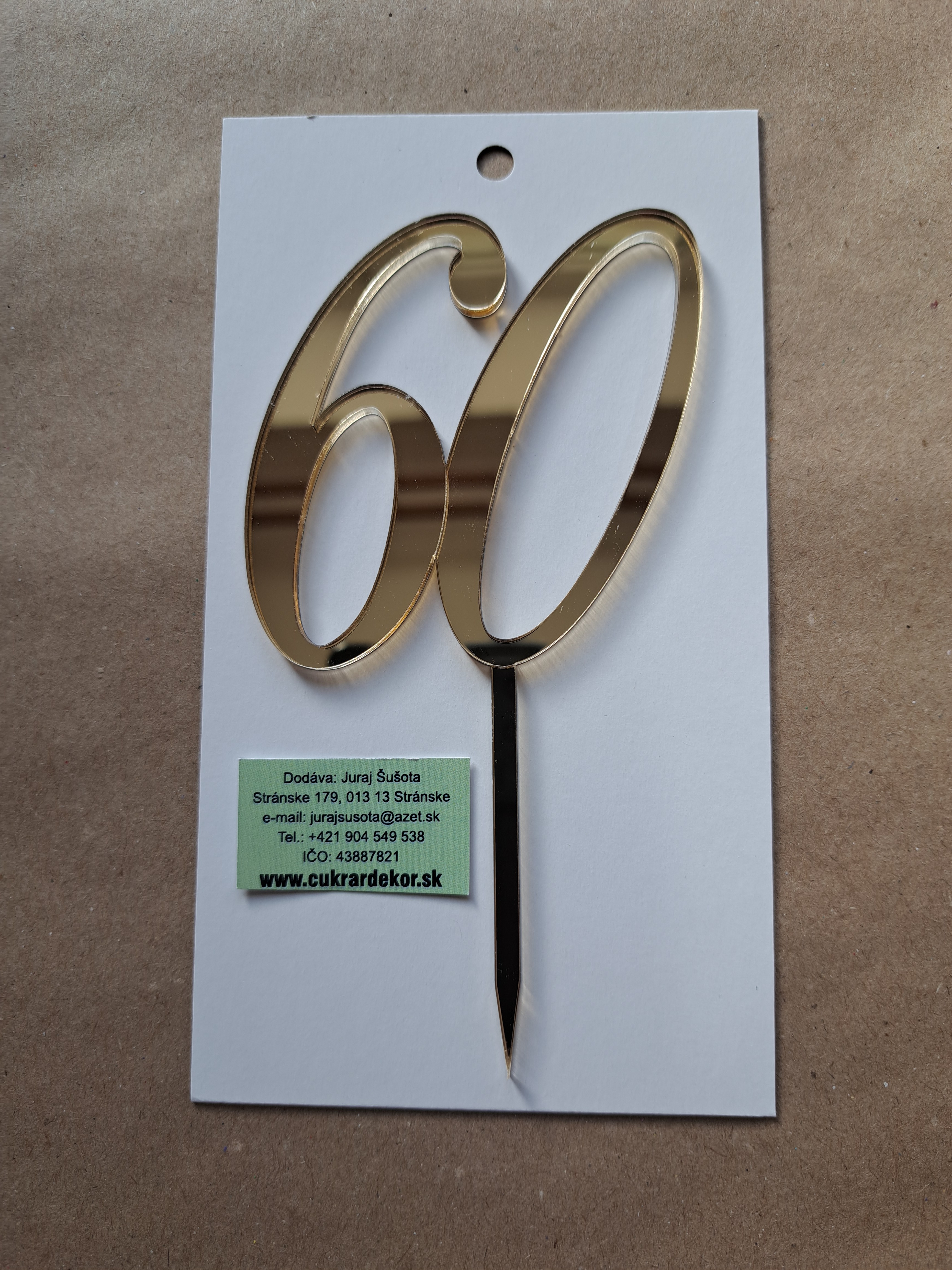 Zápich akrylový zlatý Číslo "60" 7 cm