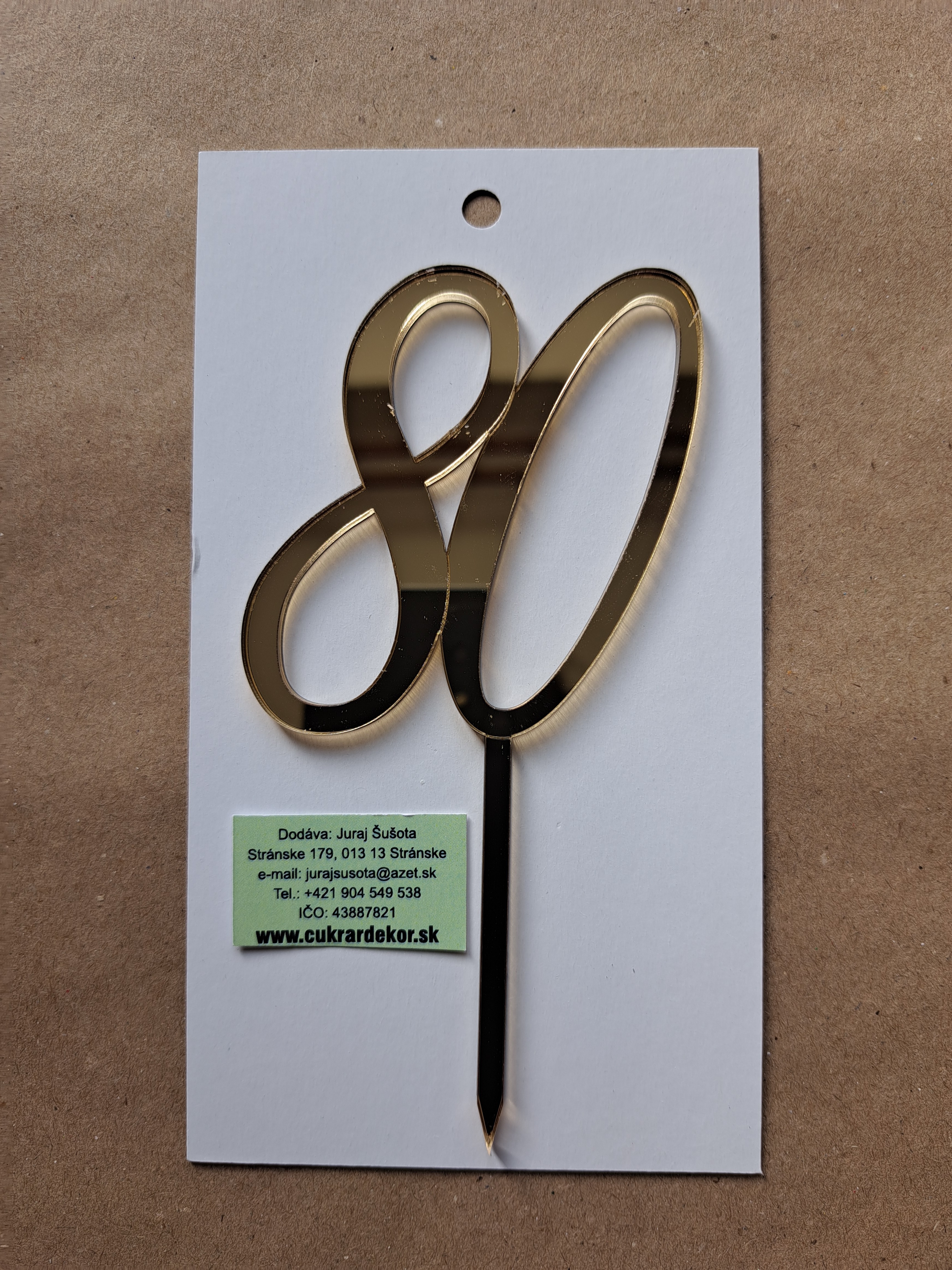 Zápich akrylový zlatý Číslo "80" 7 cm