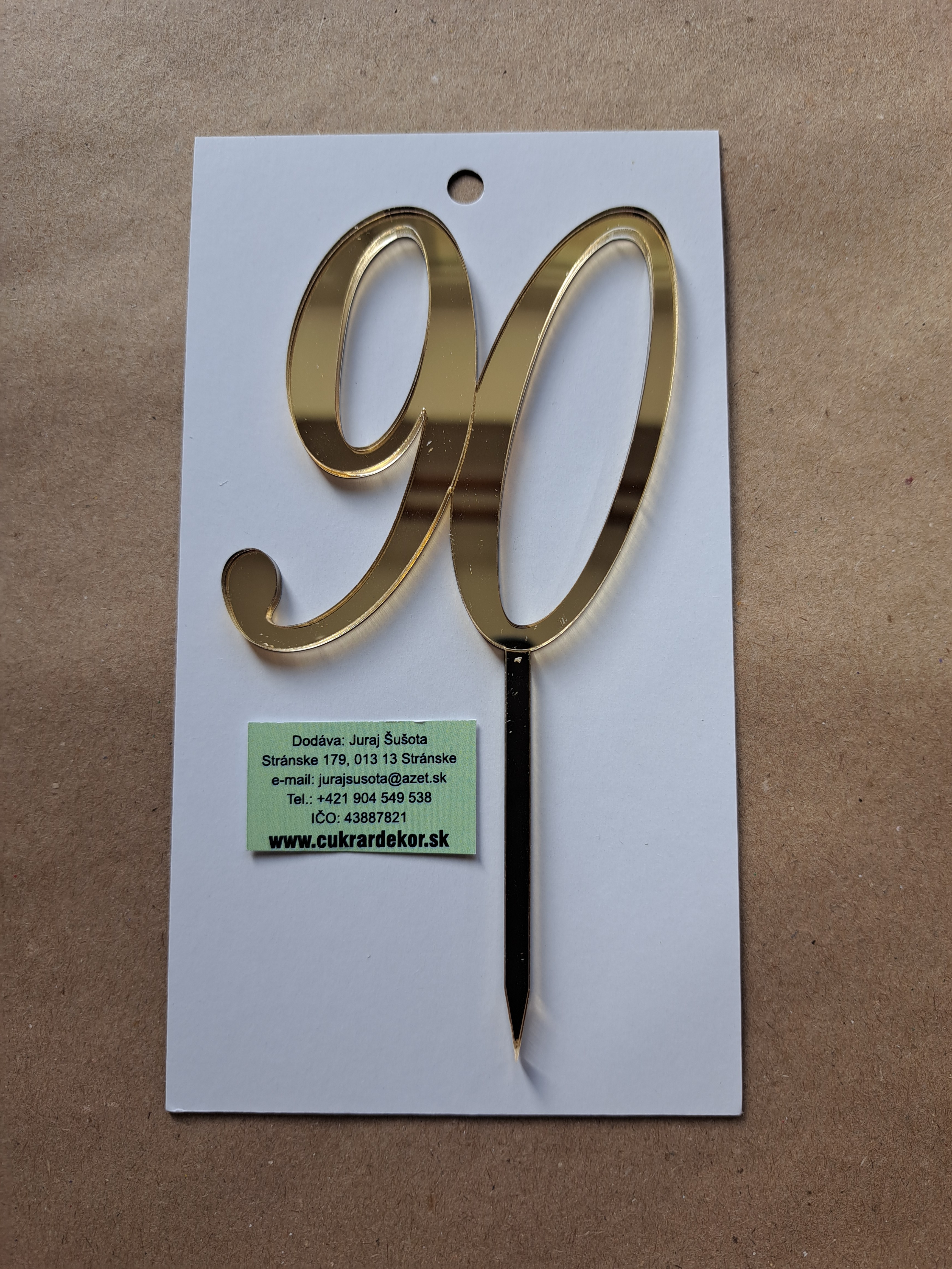 Zápich akrylový zlatý Číslo "90" 7 cm