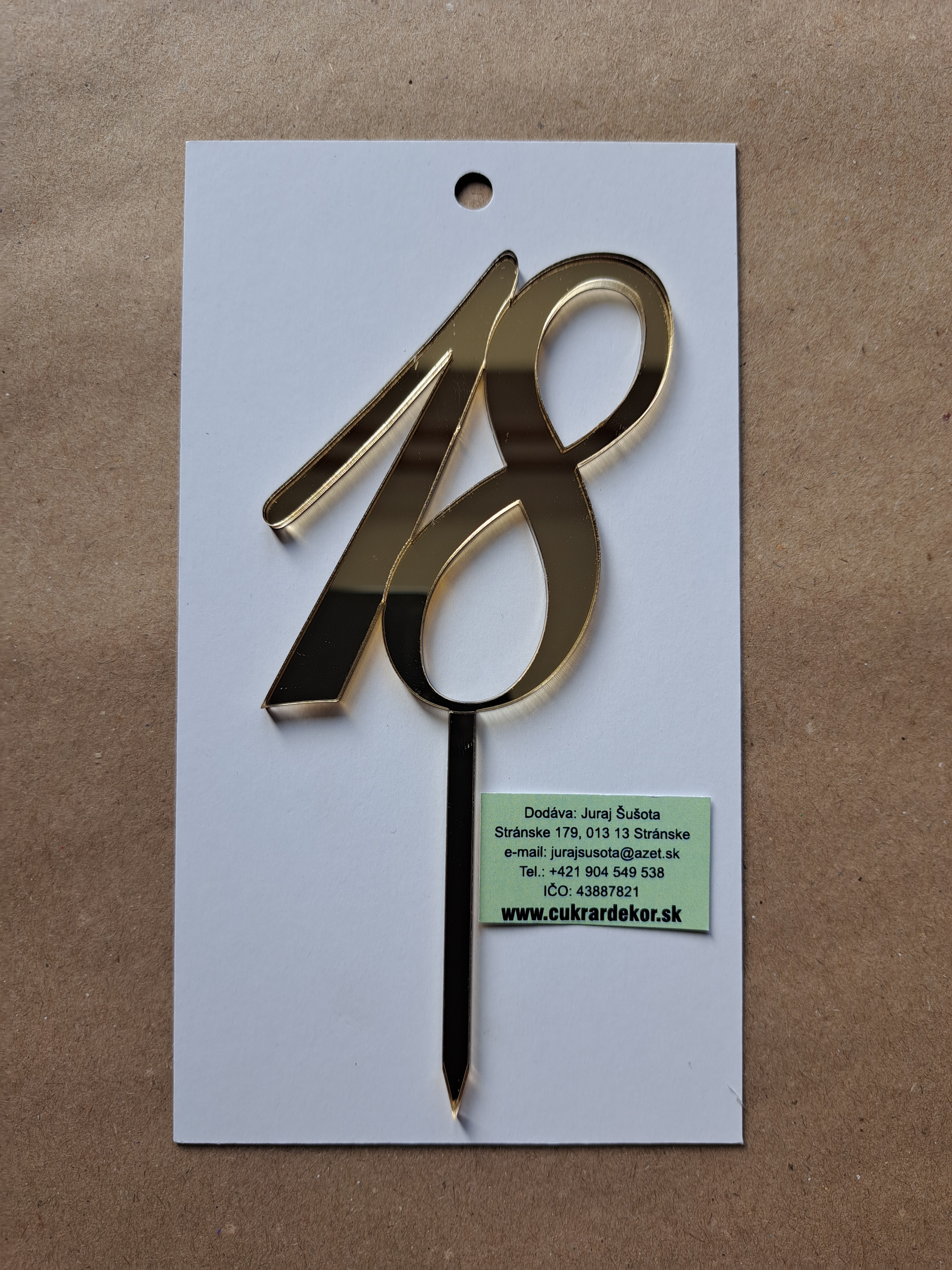 Zápich akrylový zlatý Číslo "18" 7 cm