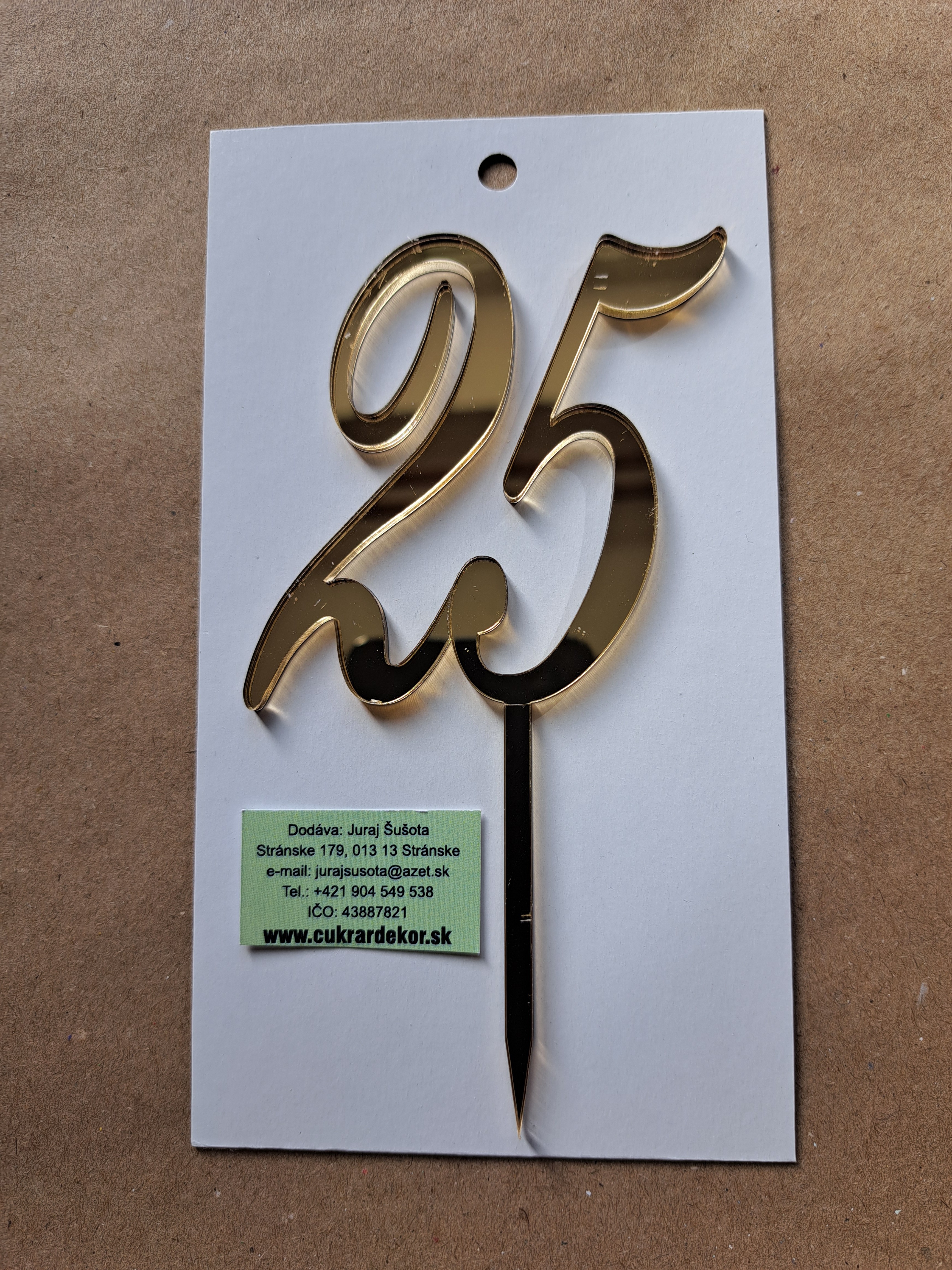 Zápich akrylový zlatý Číslo "25" 7 cm