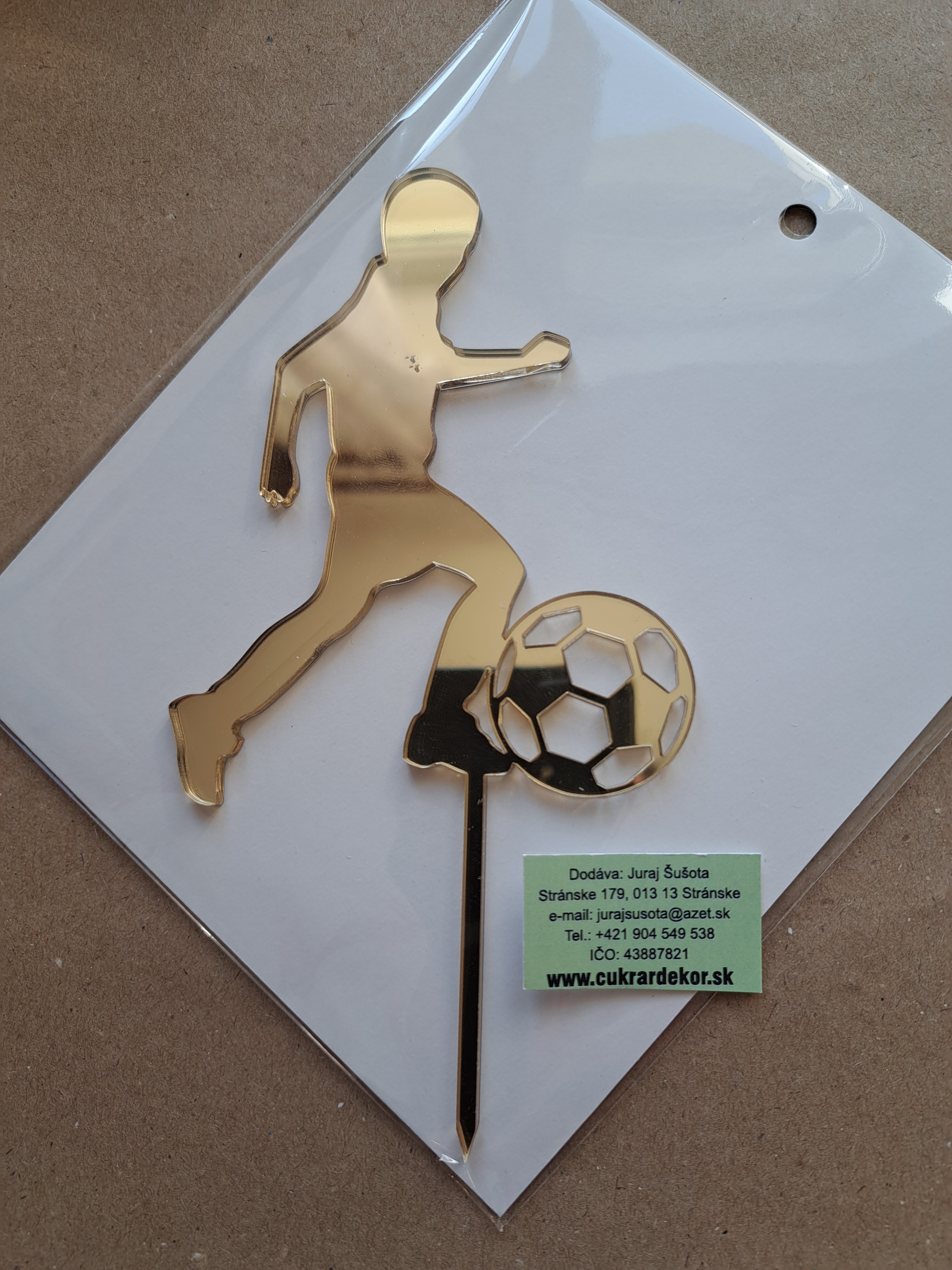 Zápich akrylový zlatý Futbalista I. 10x8 cm