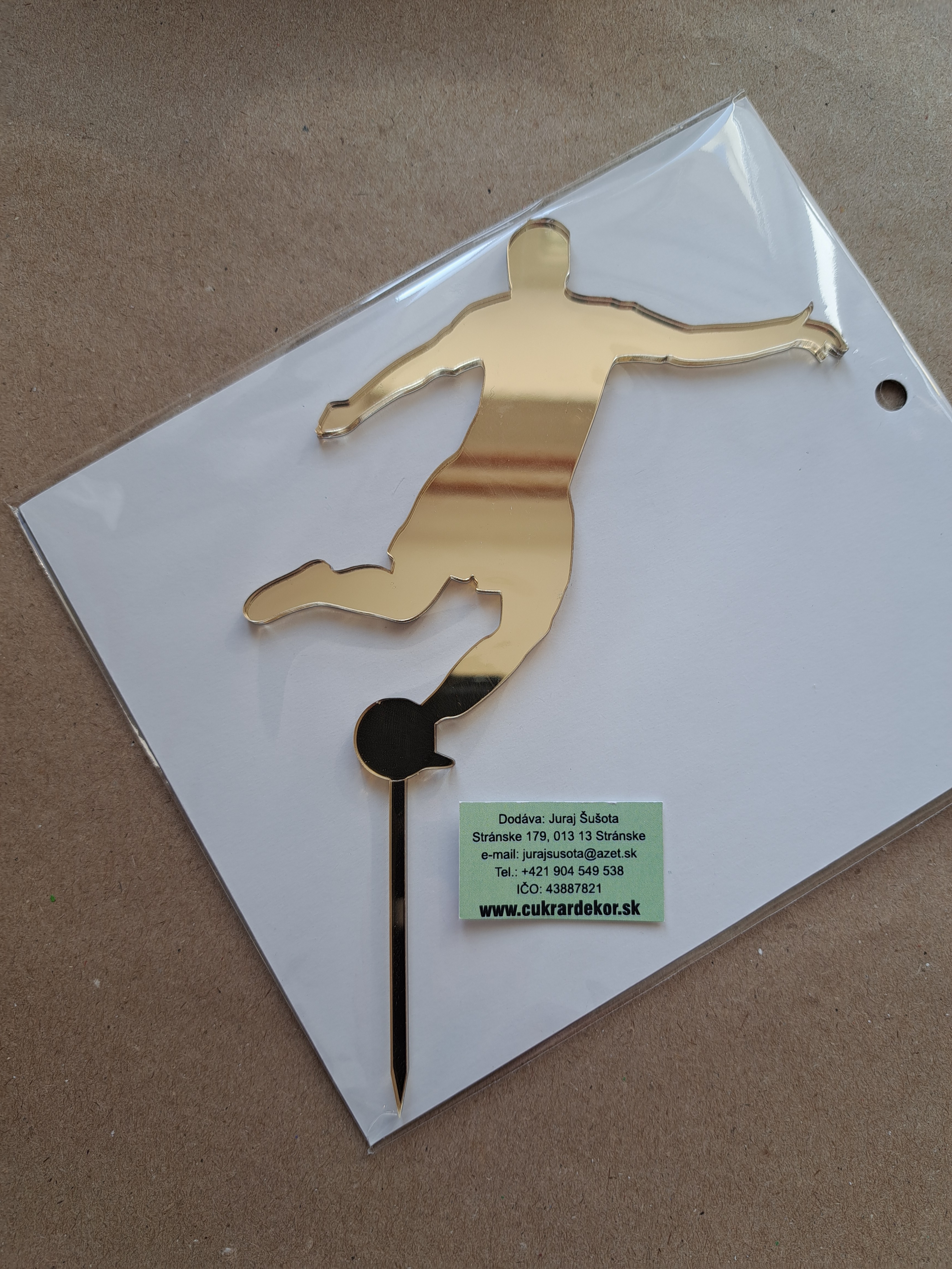 Zápich akrylový zlatý Futbalista II. 10x10 cm