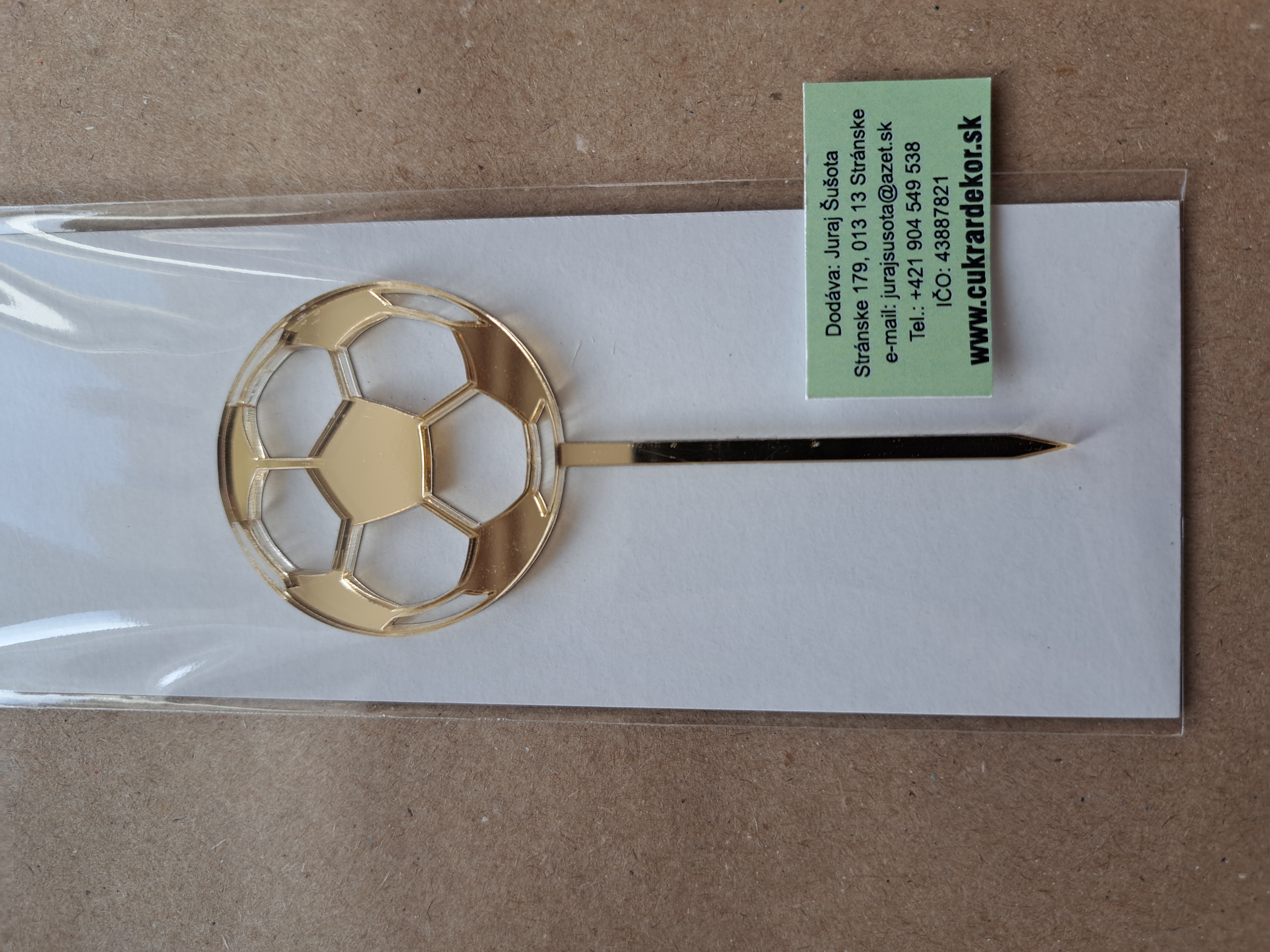 Zápich akrylový zlatý Futbalová lopta 4x4 cm