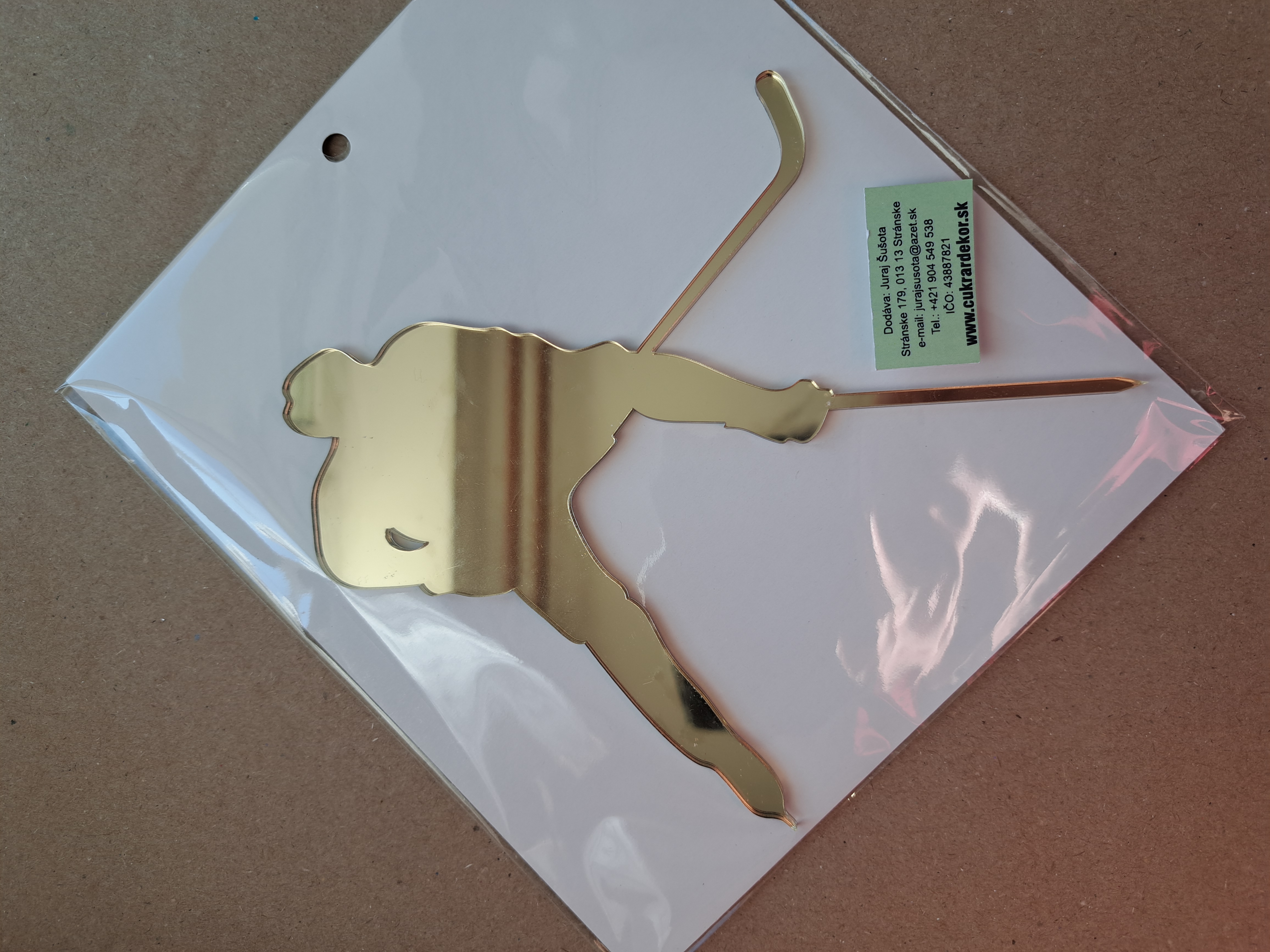 Zápich akrylový zlatý Hokejista 14,5x11 cm